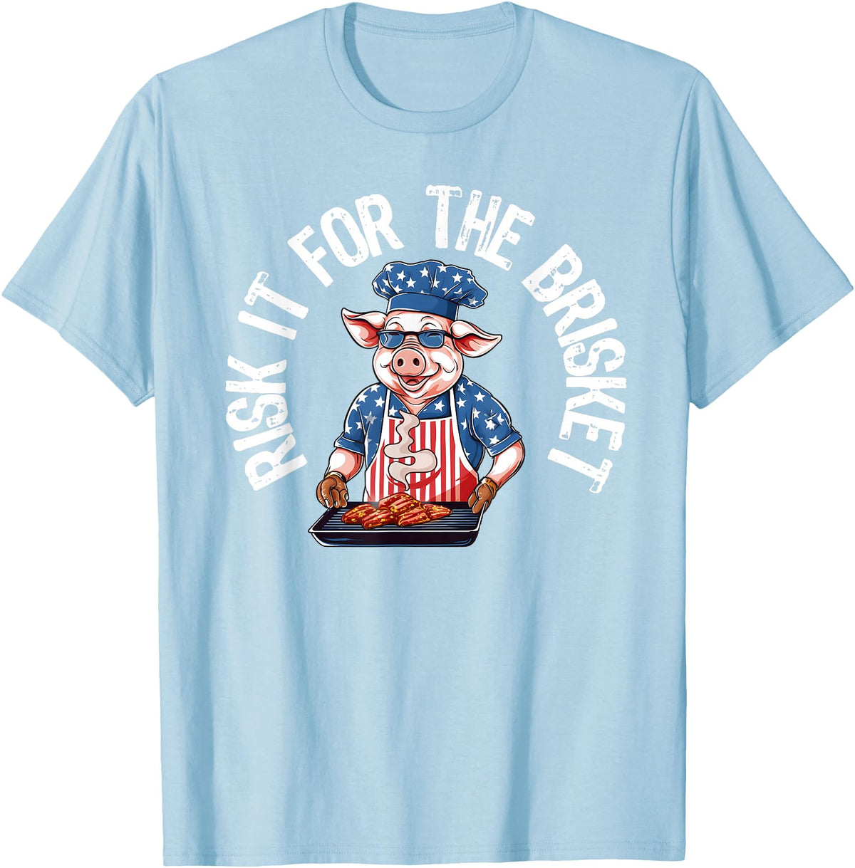 Funny Grill Pig Barbeque Pitmaster Designs for Men Risk It For The Brisket Funny Pig Grilling Barbecue Pork BBQ T-Shirt - Baby Blue