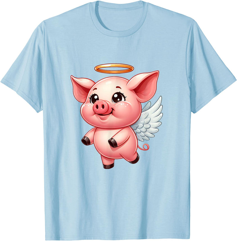 Cute Pig Angel with Wings T-Shirt - Baby Blue