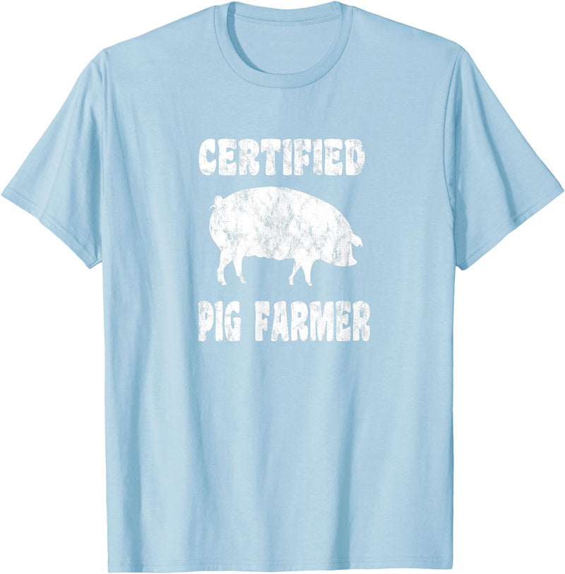 Pig Gifts for Men Women Boys Girls Toddlers by RJ - Unisex Adults Black Cotton 65% Polyester 35% Modern Animal Print Crew Neck Short Sleeve T-Shirt - Small - Office, Work - Casual - 1 Count - Baby Blue