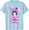 Cute Coquette Bow Tie Dye Rabbit Easter Bunny Girl Kids T-Shirt in Baby Blue