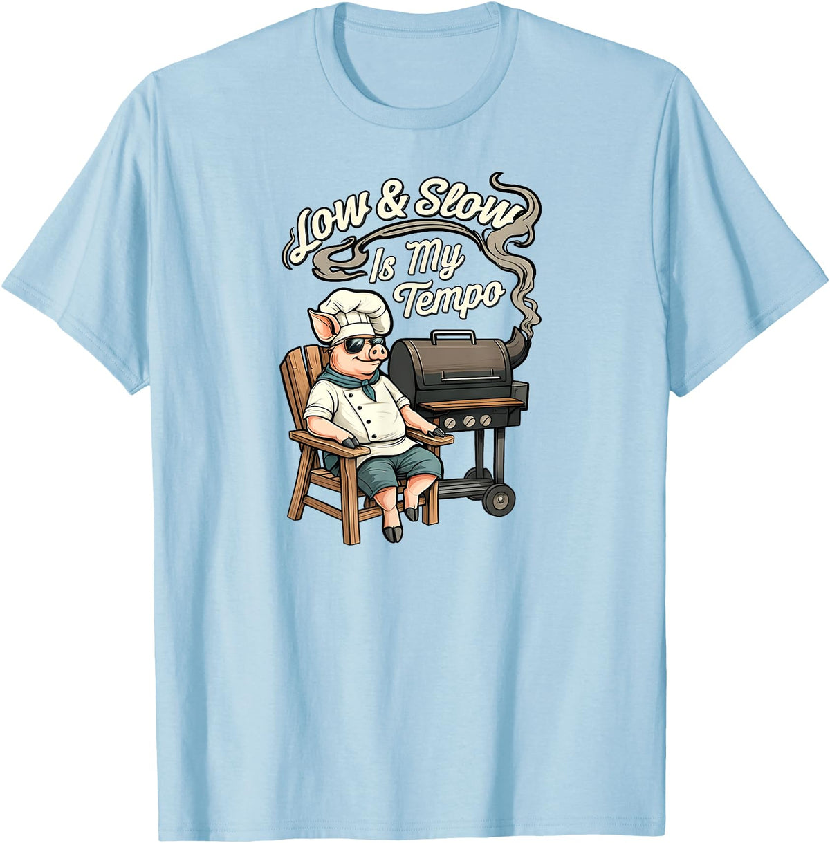 Pitmaster Pig Apparel Low & Slow Is My Tempo Pig BBQ Smoker T-Shirt - Baby Blue