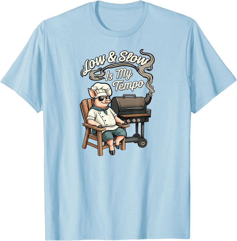 Pitmaster Pig Apparel Low & Slow Is My Tempo Pig BBQ Smoker T-Shirt - Baby Blue
