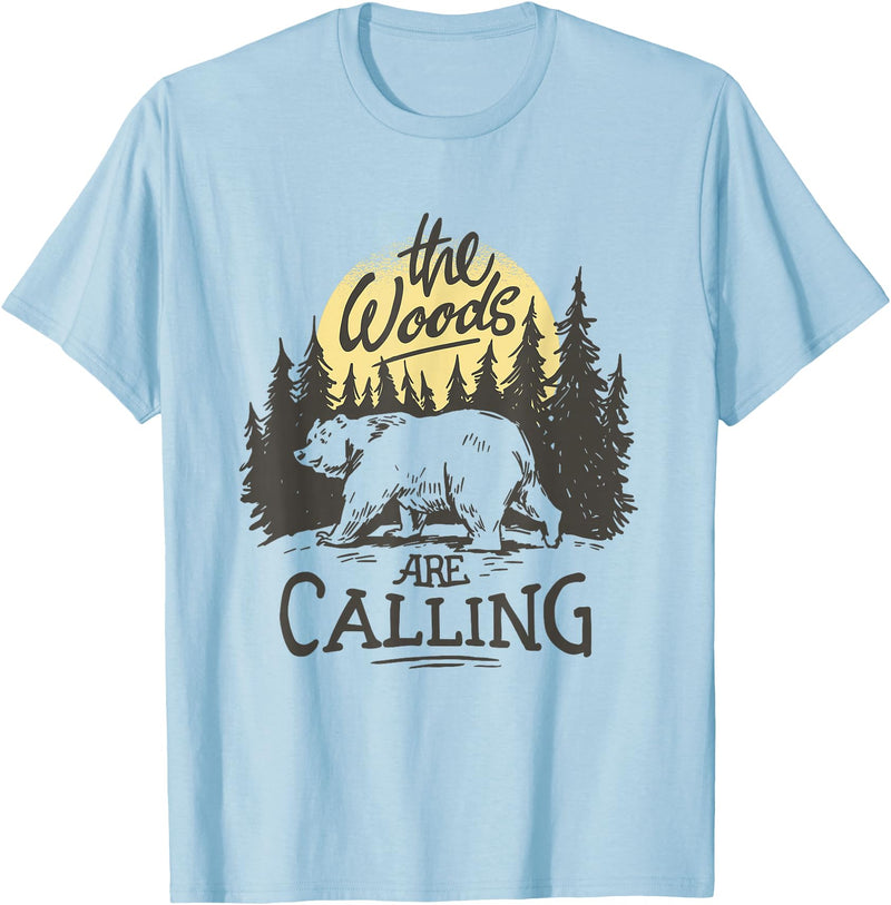 Funny Bear Themed Apparel & Accessories The Woods are Calling Cool Nature Bear Graphic T-Shirt - Baby Blue