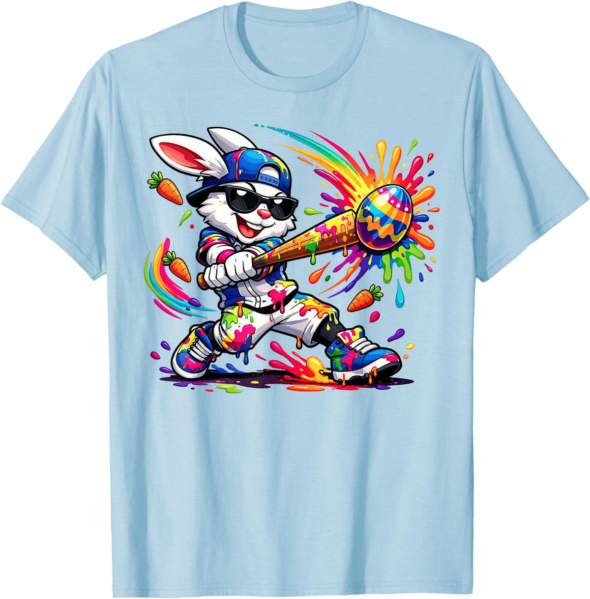 Funny Dripping Drip Rabbit Bunny Baseball Easter Men Boy Kid T-Shirt in Baby Blue