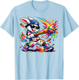 Funny Dripping Drip Rabbit Bunny Baseball Easter Men Boy Kid T-Shirt in Baby Blue