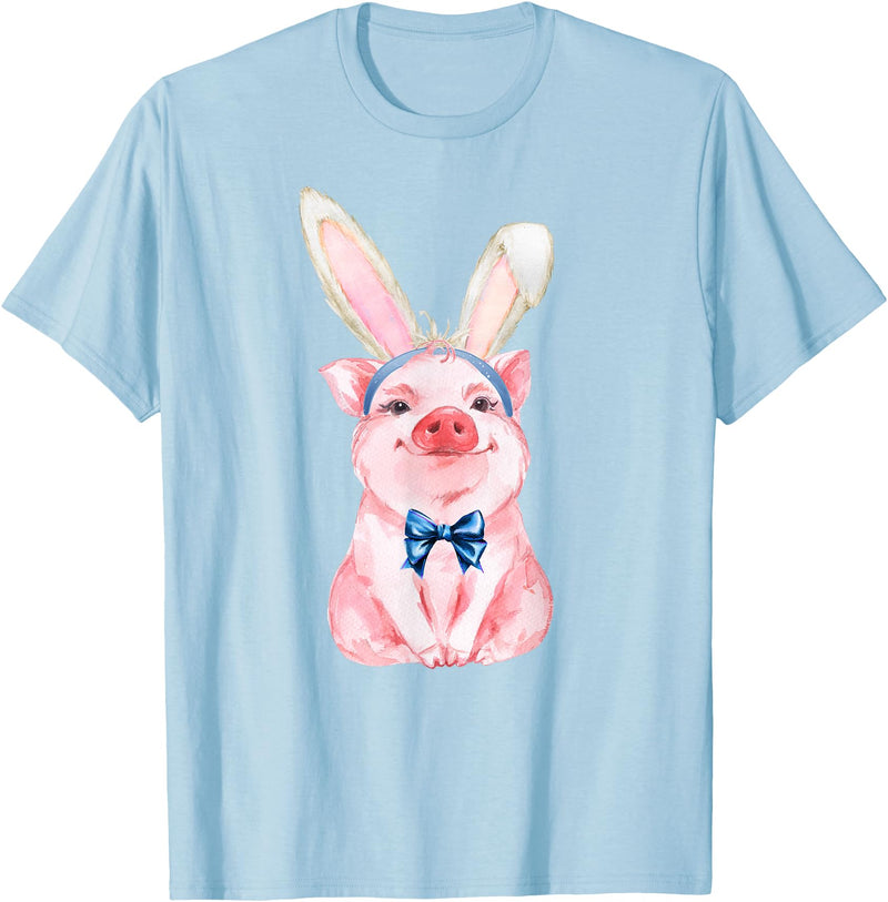 Dibble Dabble Easter Designs Adorable Easter Pig with Easter Bunny Ears - Easter Pig T-Shirt - Baby Blue