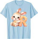 Letter R Rabbit Watercolor Cute Baby Animal Alphabet Initial T-Shirt in Baby Blue