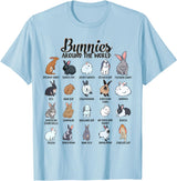 Rabbits in the World - Rabbit Breeds T-Shirt in Baby Blue