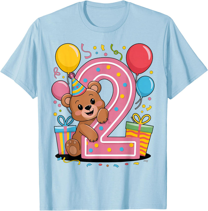 2nd Girls, Boys Bear 2 Birthday Bear 2nd birthday for boy girl 2 years old second two Bear T-Shirt - Baby Blue