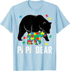 Autism Awareness Neurodiversity Support Apparel Papa Bear Autism Awareness Puzzle Neurodiversity Support T-Shirt - Baby Blue