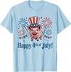 Patriotic Pig 4th of July Design Happy 4th of July Patriotic Pig Animals Lovers Fireworks T-Shirt - Baby Blue