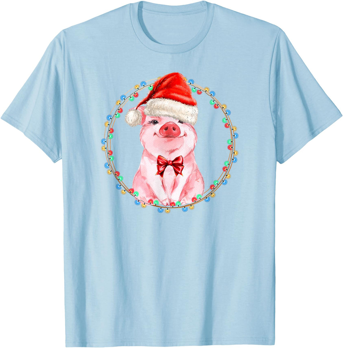 Dibble Dabble Holidays Sweet Pig with Santa Hat Pig Lover Christmas T-Shirt - Baby Blue