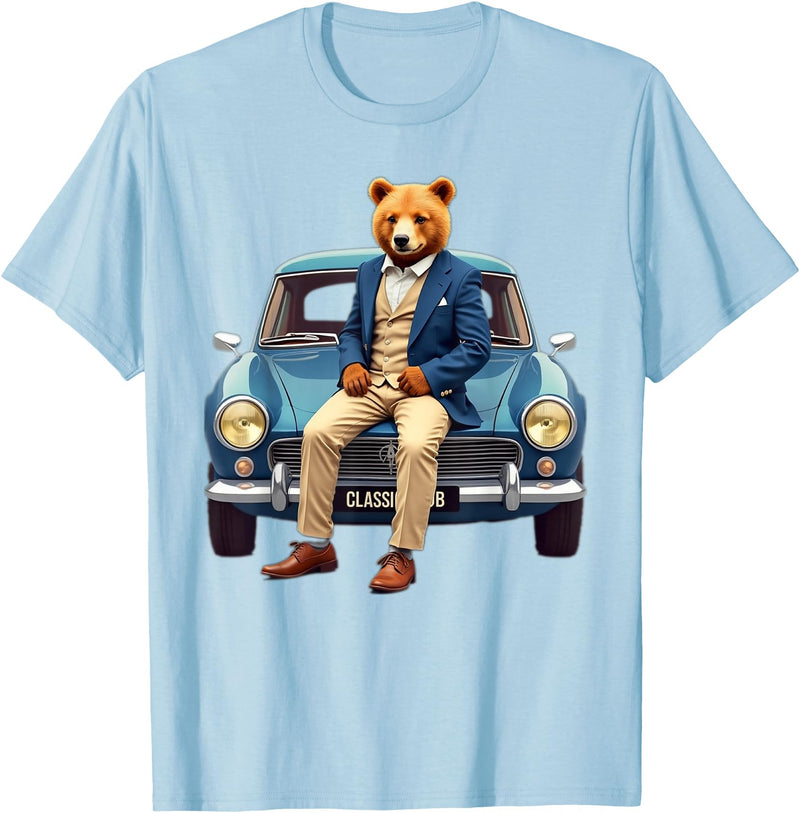 Teddy Bear Classic Car Tees Enjoy Cool Teddy Bear With Classic Car Graphic Designs Fun T-Shirt - Baby Blue