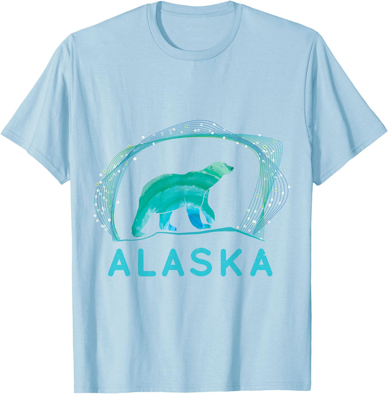 Funny Polar Bear Alaska Day Northern Light Gift Alaska Polar Bear with Polar Lights and Stars T-Shirt - Baby Blue