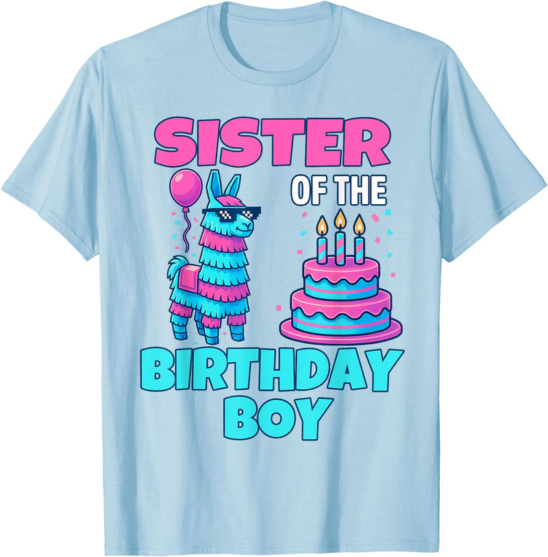 gaming gamer Birthday Llama Pinata Family Apparel Sister Birthday Boy Llama Pinata Party family mathing women T-Shirt - Baby Blue