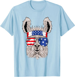 Mega USA Patriotic Animal Shirts USA Patriotic Llama Shirt - July 4th T-shirt - Alpaca T-Shirt - Baby Blue