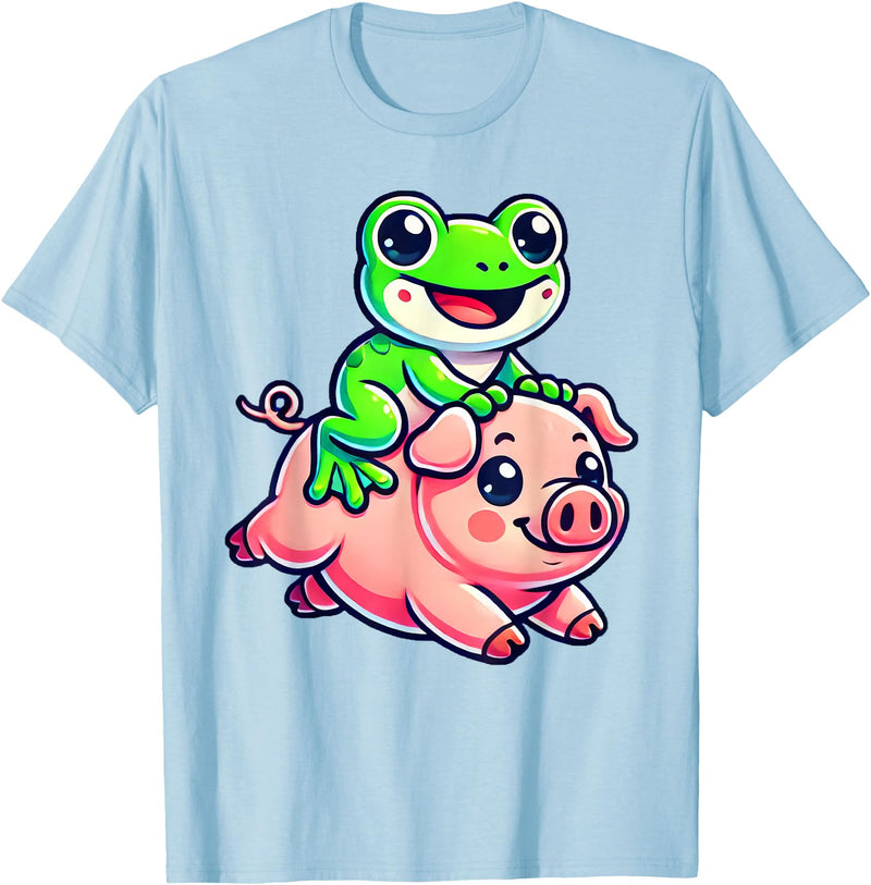 Cute Frog Pig Apparel Kawaii Frog Pig T-Shirt - Baby Blue