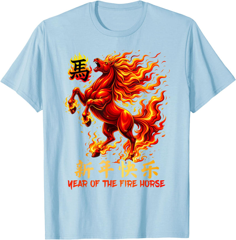 Chinese New Year Year of the Horse Gifts &. Tees Fire Horse Red Chinese Zodiac Lunar New Year 2026 T-Shirt - Baby Blue