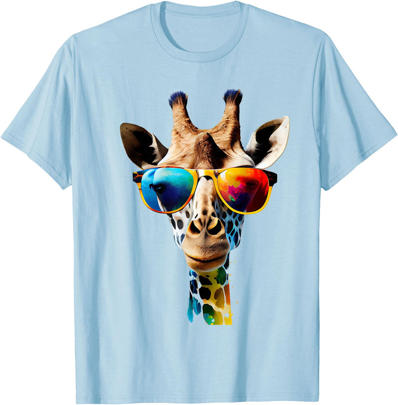 Giraffe Safari Sunglasses Gifts & Designs Giraffe with Sunglasses T-Shirt - Baby Blue