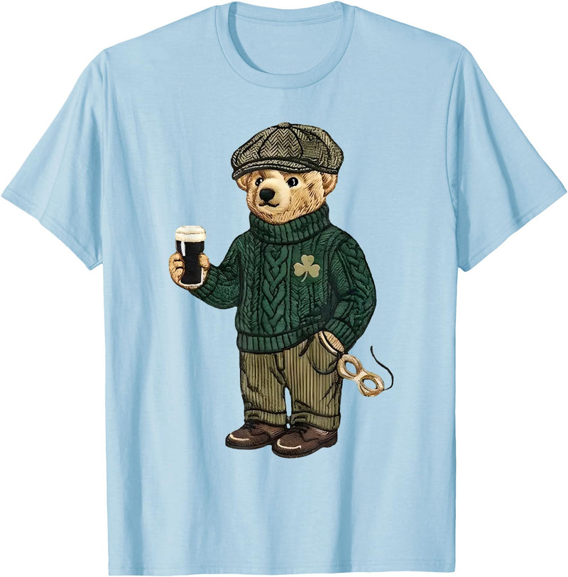 Teddy Bear Feeling Lucky St Patricks Women Men Cool Funny Teddy Bear Feeling Lucky Drinking St Patricks Day T-Shirt - Baby Blue