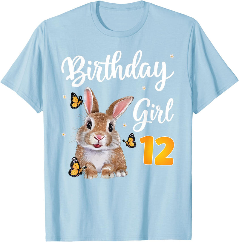 Bunny Rabbit Birthday Girl 12th Birthday Party 12 Years Old T-Shirt in Baby Blue