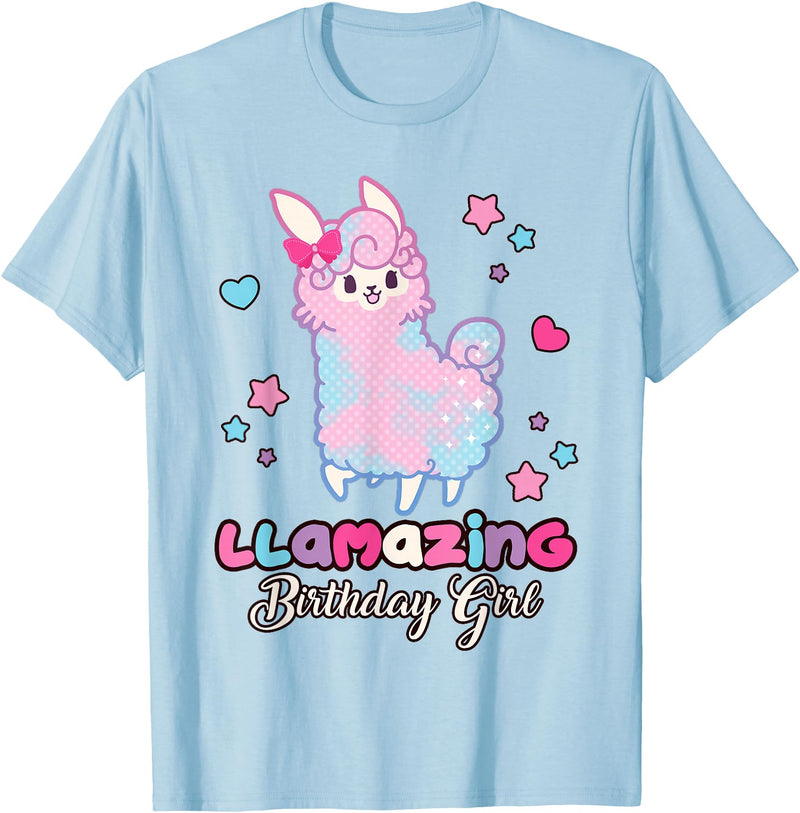 Llamazing Birthday Girl Llama Family BW Art Llama Birthday Girl Llamazing Birthday Alpaca Llama Girl T-Shirt - Baby Blue