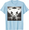 Funny Pig Selfie With UFOs Funny Pig Selfie UFO Alien Humor Vintage Print Art Design T-Shirt - Baby Blue