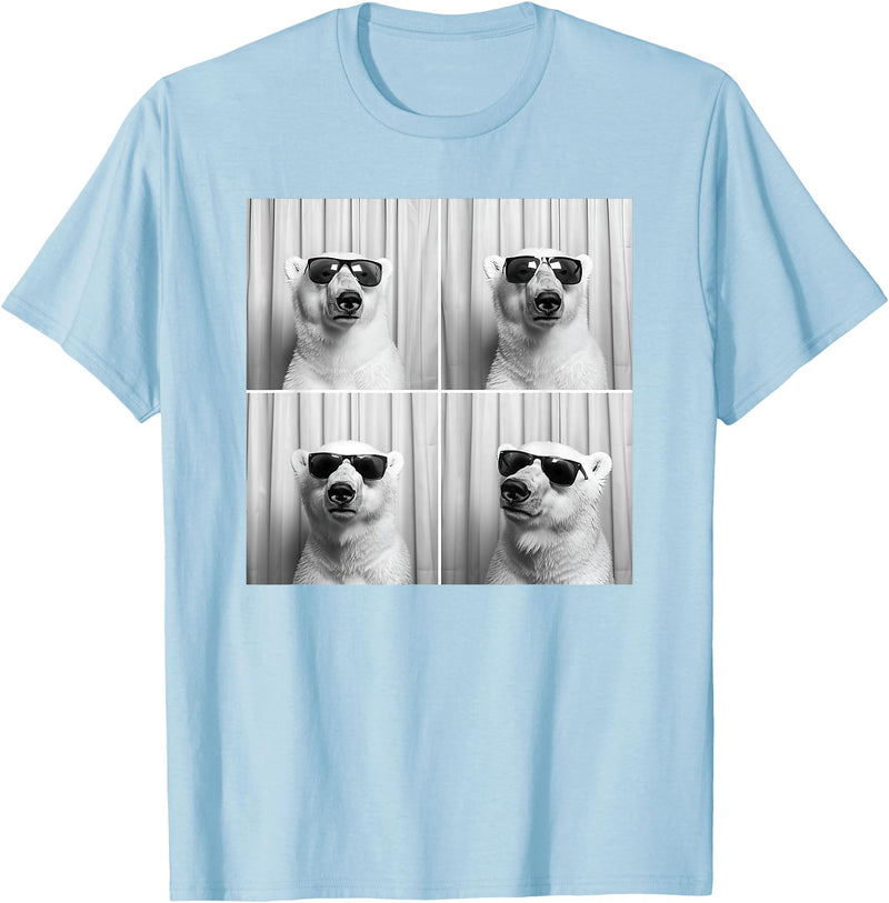 Arctic Polar Bear Face Photography Men Women Kids Cool Polar Bear With Sunglasses Funny Zoo Animal Selfie T-Shirt - Baby Blue