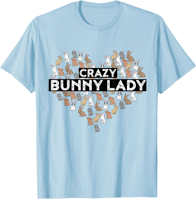 Crazy Bunny Lady Funny Rabbit T-Shirt in Baby Blue