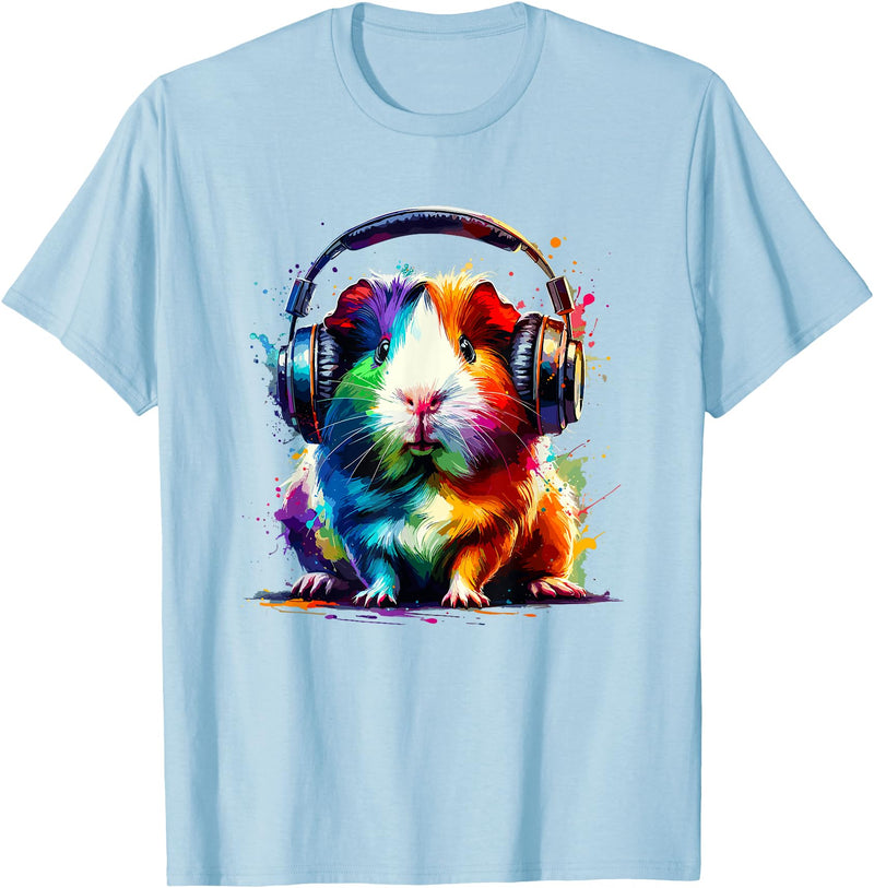 Guinea Pigs Gift For A Guinea Pig Lover Colorful Splash Art Headphones Guinea Pig Lover Guinea Pigs T-Shirt - Baby Blue