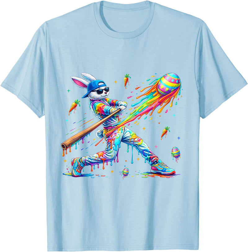 Funny Dripping Drip Rabbit Bunny Baseball Easter Men Boy Kid T-Shirt (Black) in Baby Blue
