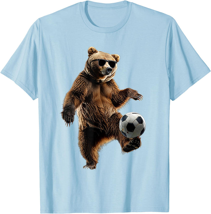 Animal Soccer Design Bear Soccer T-Shirt - Baby Blue