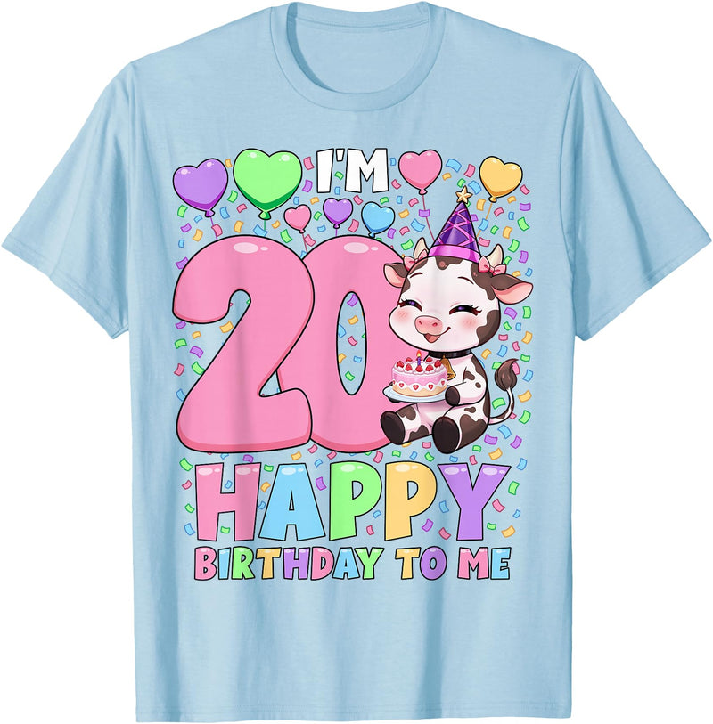 Cow Birthday Shirts By SSA.Co Farm Animal Cow Birthday Shirt | Girls 20th Birthday Cow T-Shirt - Baby Blue