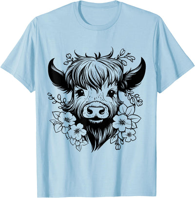 Cute Highland Cow with Flowers T-Shirt