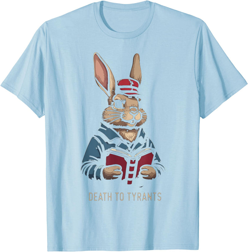 Retro Rabbit Death to Tyrants Vintage 90s, Funny Quote T-Shirt in Baby Blue