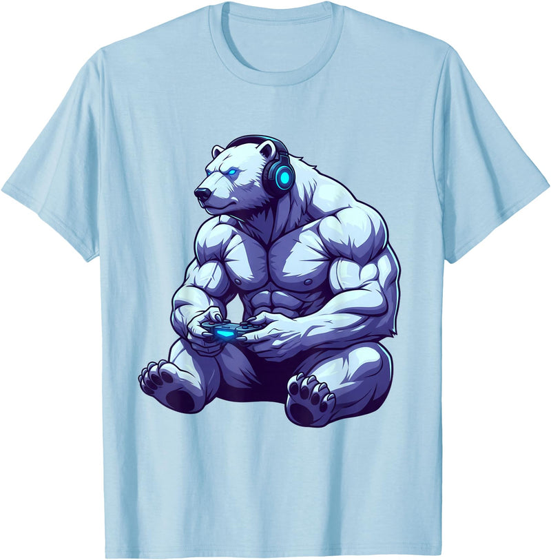 Funny Graphic Gamers tee Polar Bear Funny Video Games Polar Bear T-Shirt T-Shirt - Baby Blue