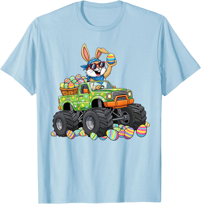 Easter Day Bunny Monster Truck Eggs Cool Rabbit Men Boys Kid T-Shirt in Baby Blue
