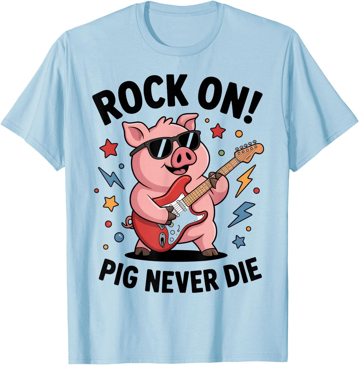 Musical Pig Tribe Collective for Rock Enthusiasts Rock On Pig Never Die Music Lovers Funny Concert Vibe T-Shirt - Baby Blue