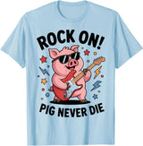 Musical Pig Tribe Collective for Rock Enthusiasts Rock On Pig Never Die Music Lovers Funny Concert Vibe T-Shirt - Baby Blue