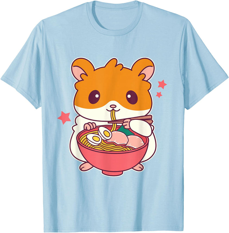 Cute Hamster Eating Ramen Hamster Lovers T-Shirt - Baby Blue
