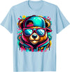 Funny Teddy Bear Lovers Colorful Hip Hop Teddy Bear Sunglasses Rap Music T-Shirt - Baby Blue
