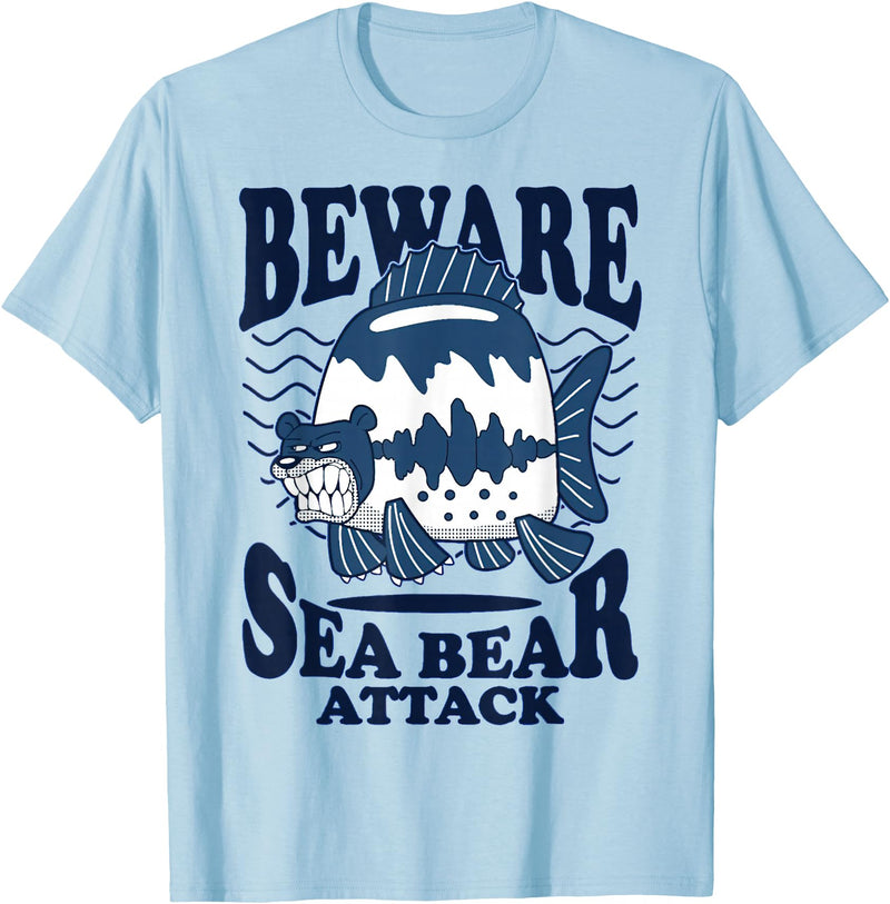 River Beautiful Day Beware Sea Bear Attack T-Shirt - Baby Blue