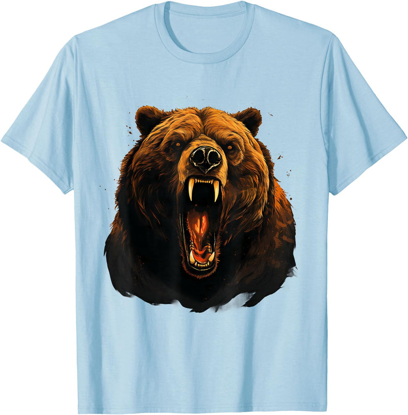 Forest Animal Art Bear Portrait Art Work Wildlife Animal Lovers Forest Motif T-Shirt - Baby Blue