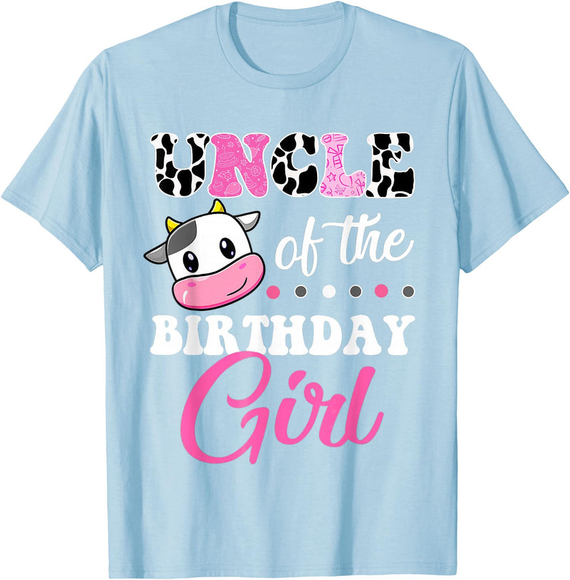Cow Lover Birthday Men Women Kids Shirts & Gifts Uncle Of The Birthday Girl Family Matching Shirt Farm Cow T-Shirt - Baby