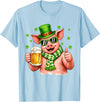 Amt Pig & Drinking Beer Lovers Saint Patrick's Day Funny Pig Drinking Beer Leprechaun Shamrocks St Patricks Day T-Shirt - Baby Blue