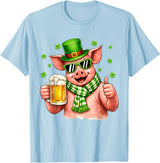 Amt Pig & Drinking Beer Lovers Saint Patrick's Day Funny Pig Drinking Beer Leprechaun Shamrocks St Patricks Day T-Shirt - Baby Blue
