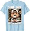 Camouflage Hip Hop Teddy Bear Hustle Grind Designs Wake Pray Hustle Repeat Hip Hop Teddy Bear Boys Teens Camo T-Shirt - Baby Blue