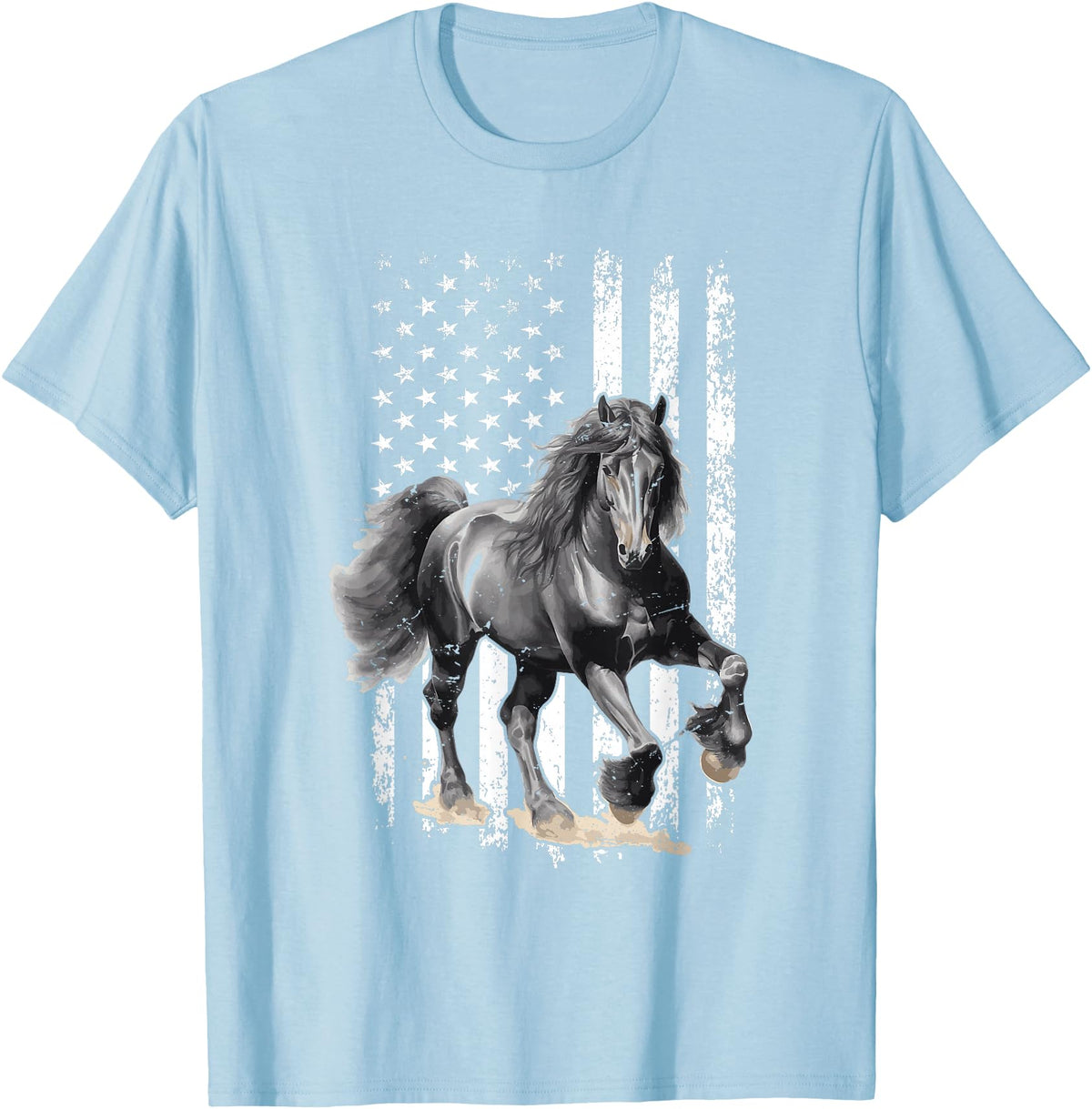 Friesian Design USA Flag Horse Relax it´s a Friesian T-Shirt - Baby Blue
