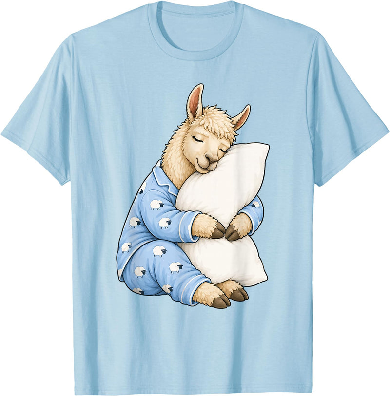 Funny Sleepy Llama Animal Lovers Pajama Llama Sleeping in Cute Pajamas Sleep T-Shirt - Baby Blue