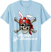 Funny Pirate Skull and Crossbones Avast Ye Bunnies Easter T-Shirt in Baby Blue